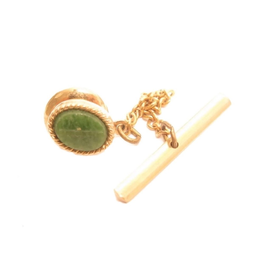 Vintage Green Jade Signed Swank Tie Tac Pin Men's Jewelry
